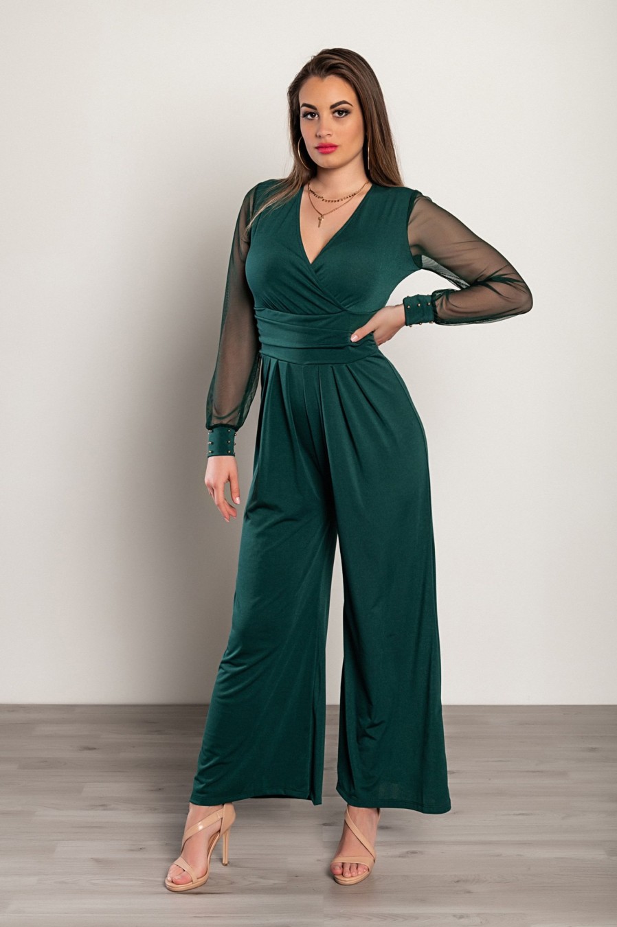 Donna NEO IMAGE | Elegante Tuta Con Scollo A V Georgina, Verde Scuro