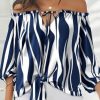 Donna NEO IMAGE | Camicia Ampia Con Spalle Scoperte E Lacci Da Annodare Inessa, Blu-Bianco