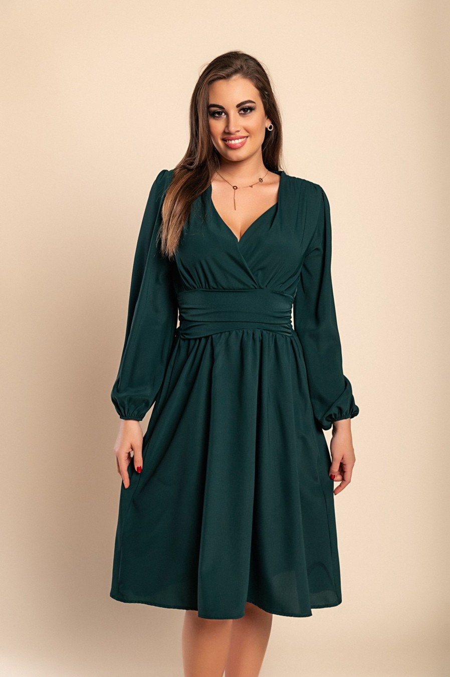 Donna PRONTO MODA ELENE | Abito Midi Con Elastico In Vita, Verde