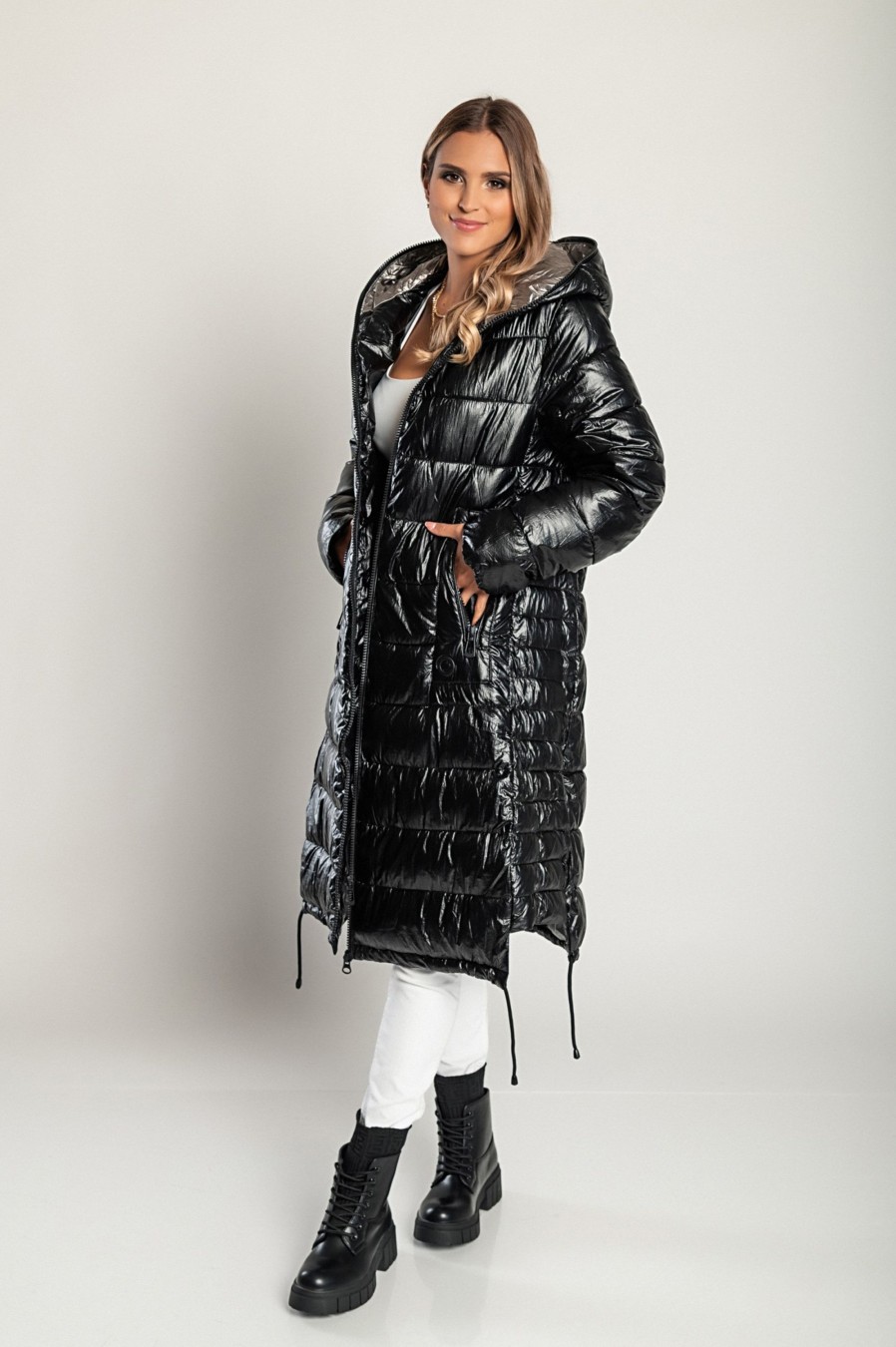 Donna FLY - MYDRESS | Giacca Invernale Lunga Con Cappuccio, 2237, Nera