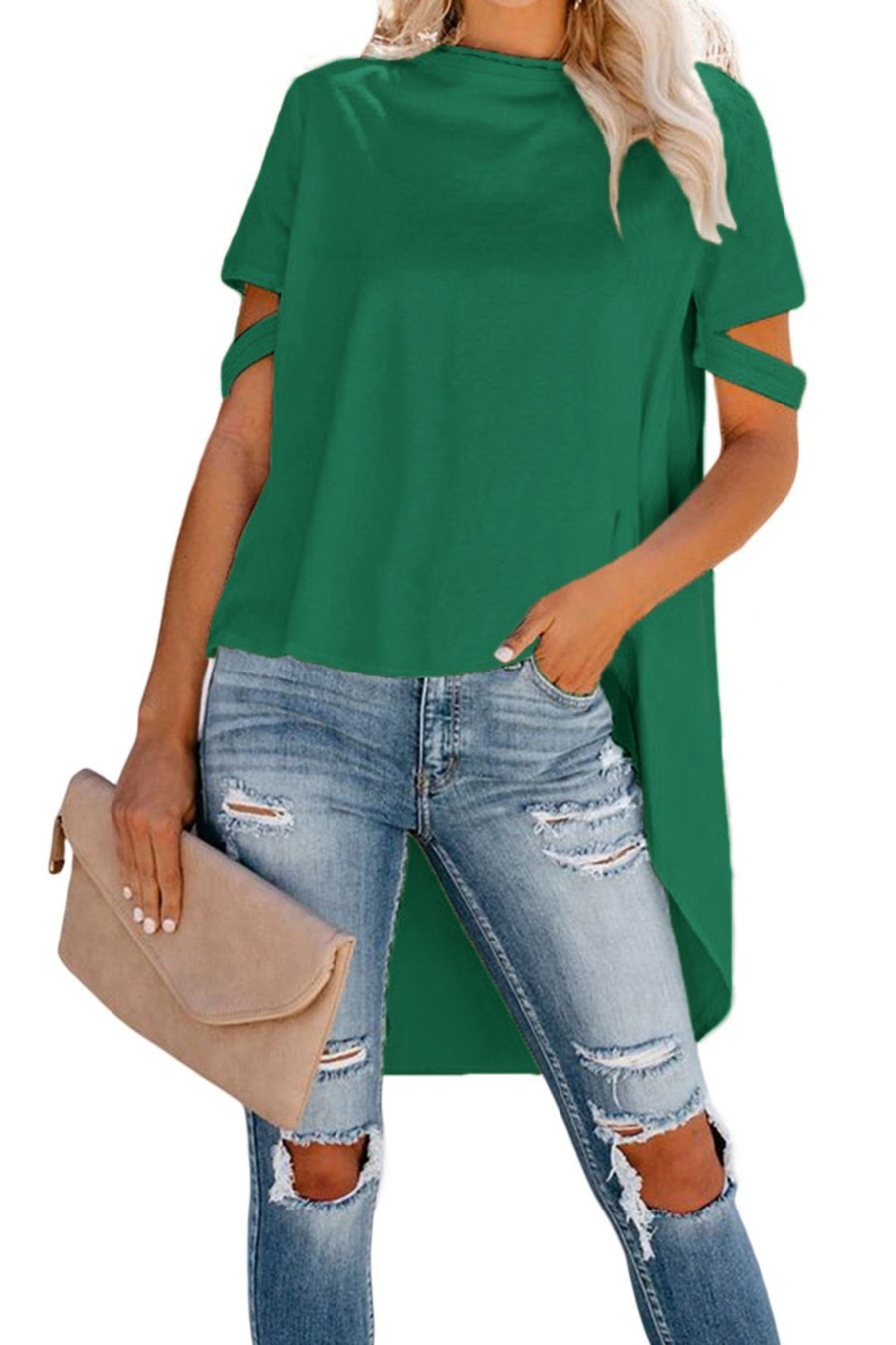 Donna NEO IMAGE | T-Shirt Corta Asimmetrica Vebtura, Verde