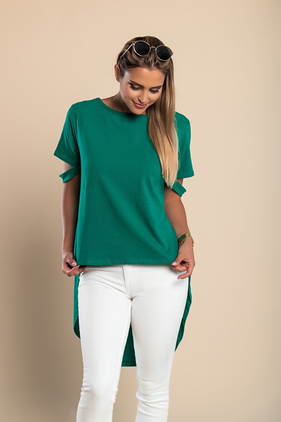 Donna NEO IMAGE | T-Shirt Corta Asimmetrica Vebtura, Verde