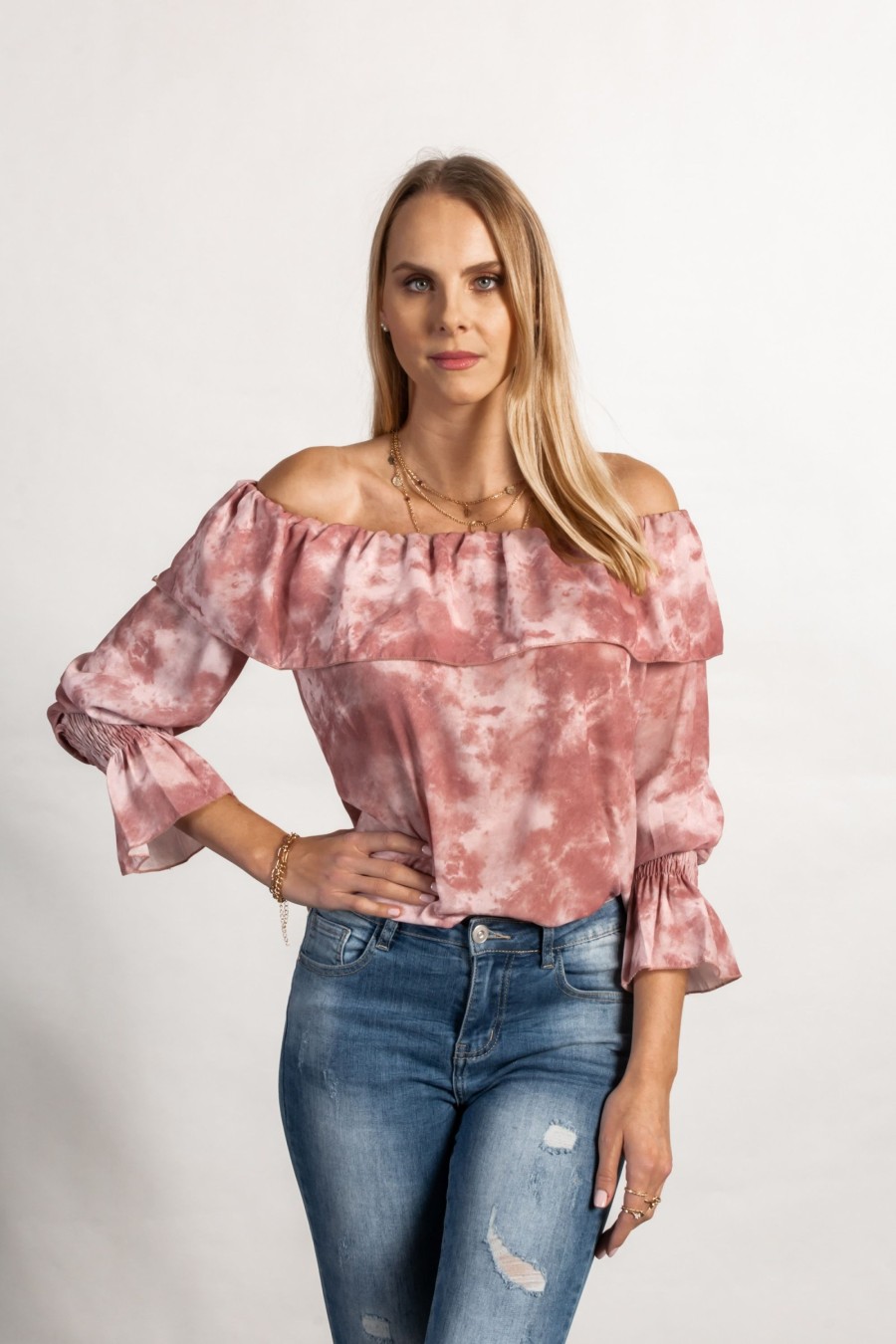 Donna NEO IMAGE | Camicia Elegante Con Scollo Dritto E Volant Scarlette, Rosa Chiaro