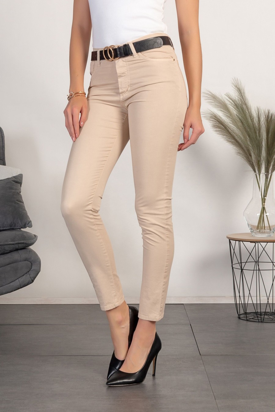 Donna CA.FRA.MA.s.r.l. | Pantaloni Modello Skinny In Cotone Ruesca, Beige