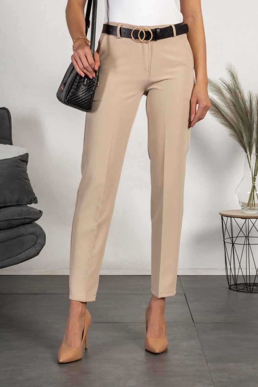 Donna PRONTO MODA ELENE | Pantaloni Eleganti Lunghi Con Pantalone Dritto Tordina, Beige