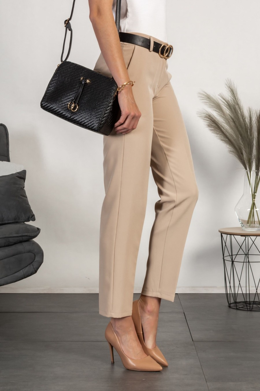 Donna PRONTO MODA ELENE | Pantaloni Eleganti Lunghi Con Pantalone Dritto Tordina, Beige