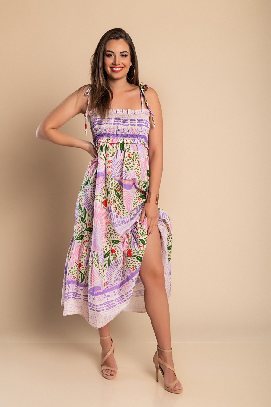 Donna ZETAOTTO | Maxi Abito Con Stampa Multicolor, Lilla