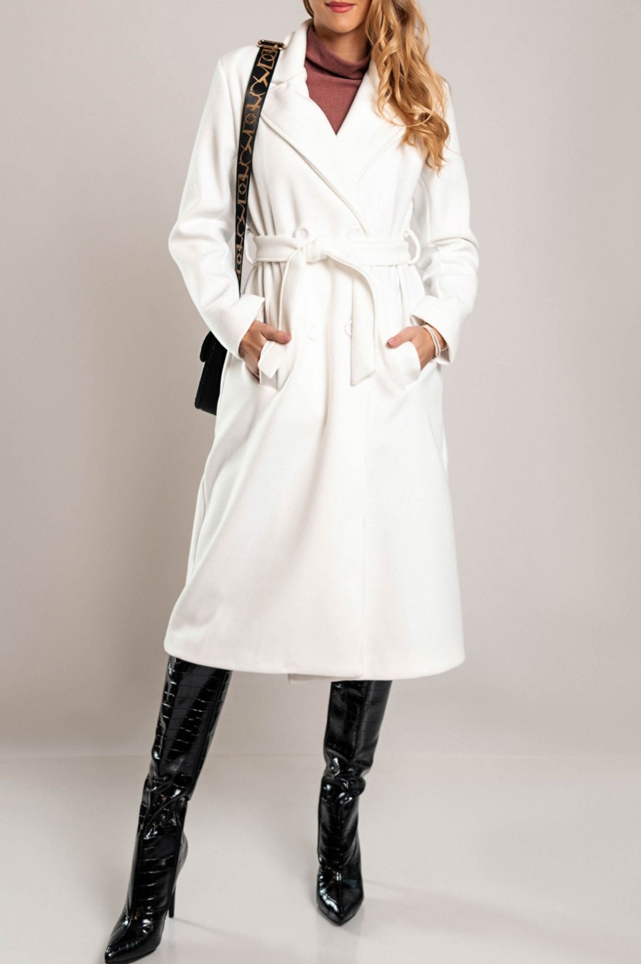 Donna PRONTO MODA ELENE | Elegante Cappotto Lungo Con Bottoni, Bianco