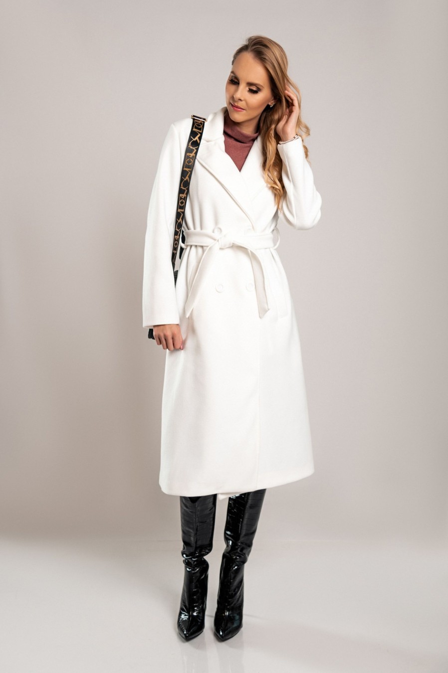 Donna PRONTO MODA ELENE | Elegante Cappotto Lungo Con Bottoni, Bianco