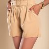 Donna OCHIRLY | Shorts Con Vita Alta, Elastico E Cintura, Beige