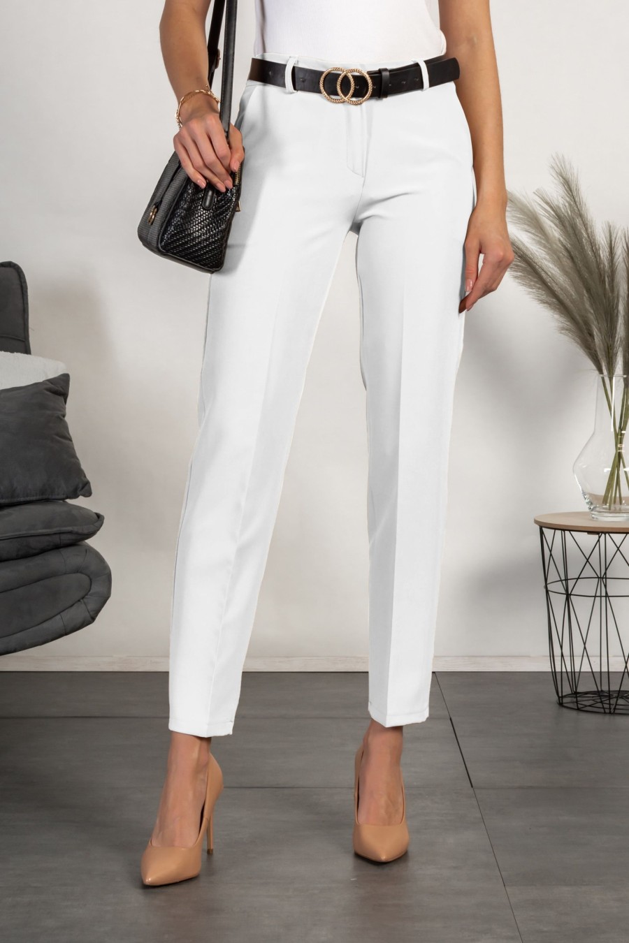 Donna PRONTO MODA ELENE | Pantaloni Eleganti Lunghi Con Pantalone Dritto Tordina, Bianco