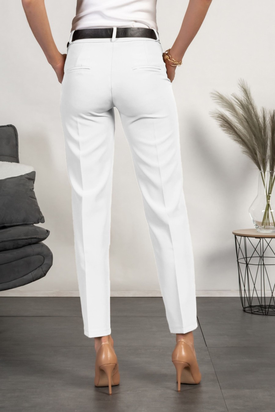 Donna PRONTO MODA ELENE | Pantaloni Eleganti Lunghi Con Pantalone Dritto Tordina, Bianco