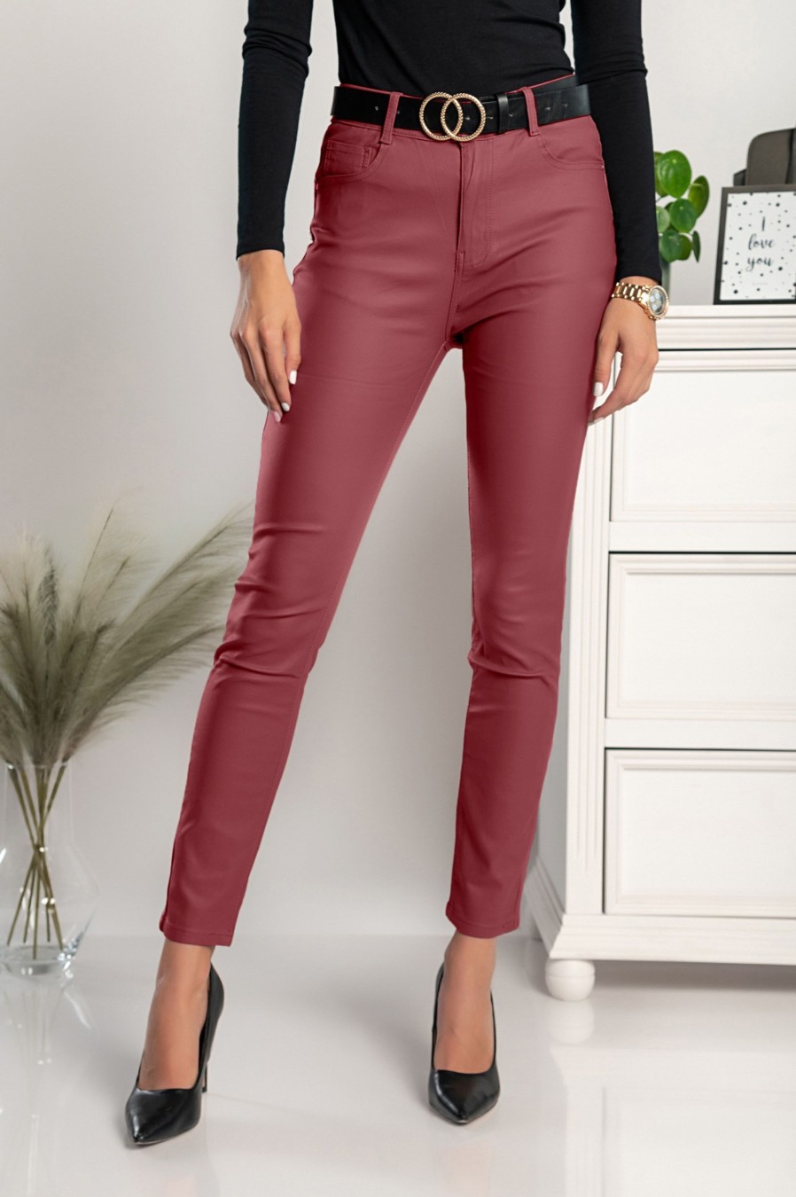 Donna PRONTO MODA ELENE | Pantaloni Attillati In Ecopelle Roda, Rosso