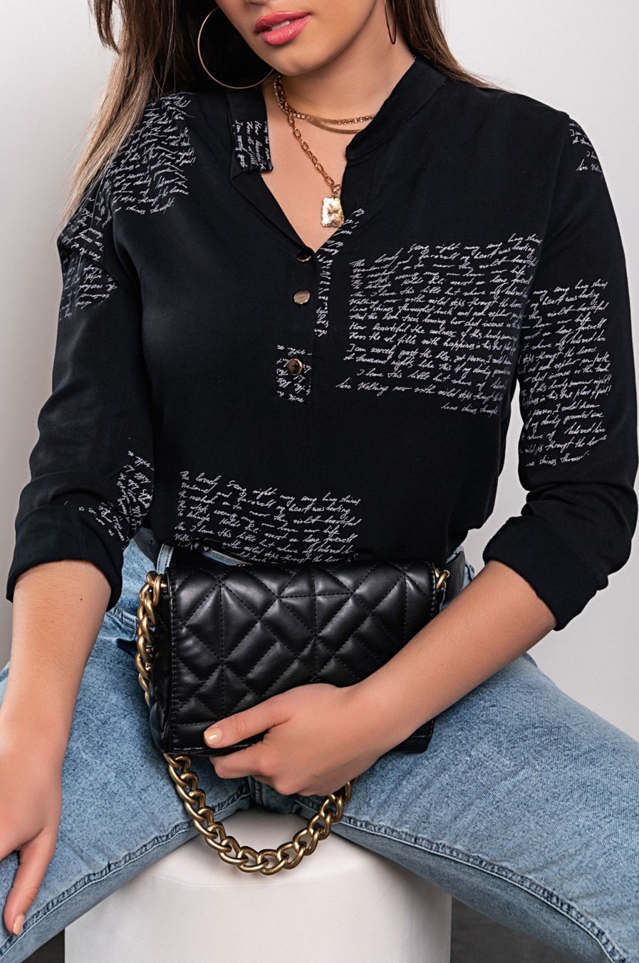 Donna NEO IMAGE | Camicia Con Scritte Orlena, Nera