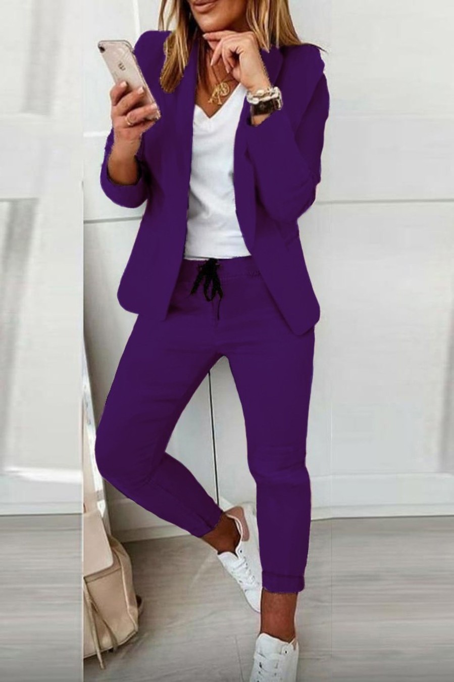 Donna NEO IMAGE | Completo Giacca Pantalone Elegante Estrena, Viola