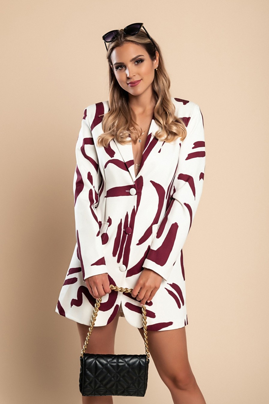 Donna PRONTO MODA ELENE | Mini Abito Elegante Con Stampa, Bordeaux