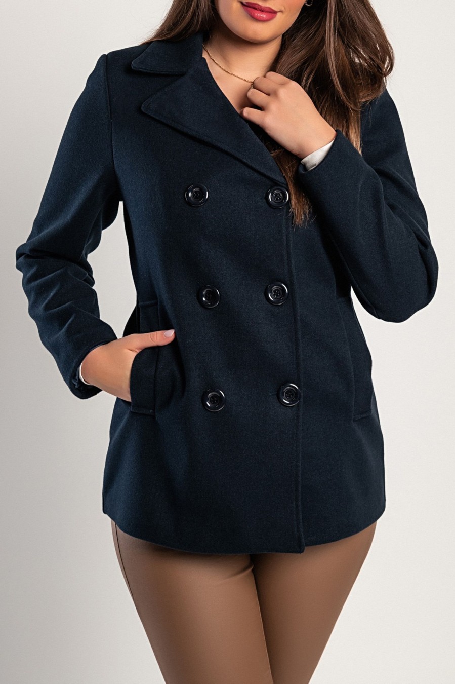 Donna PRONTO MODA ELENE | Cappotto Corto Elegante, Blu Scuro