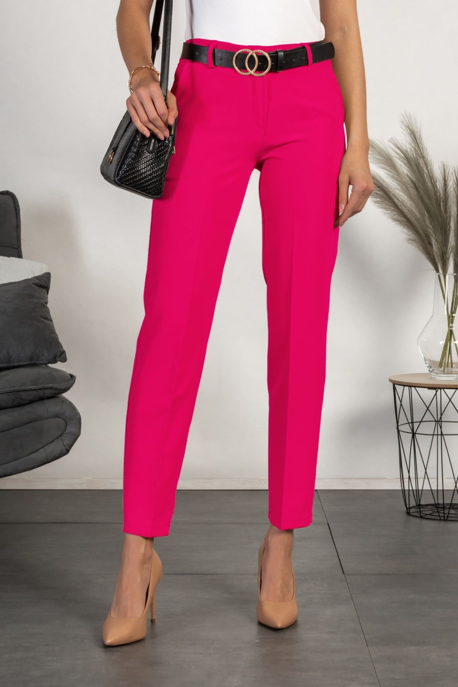 Donna PRONTO MODA ELENE | Pantaloni Lunghi Eleganti Dal Taglio Dritto Tordina, Fucsia