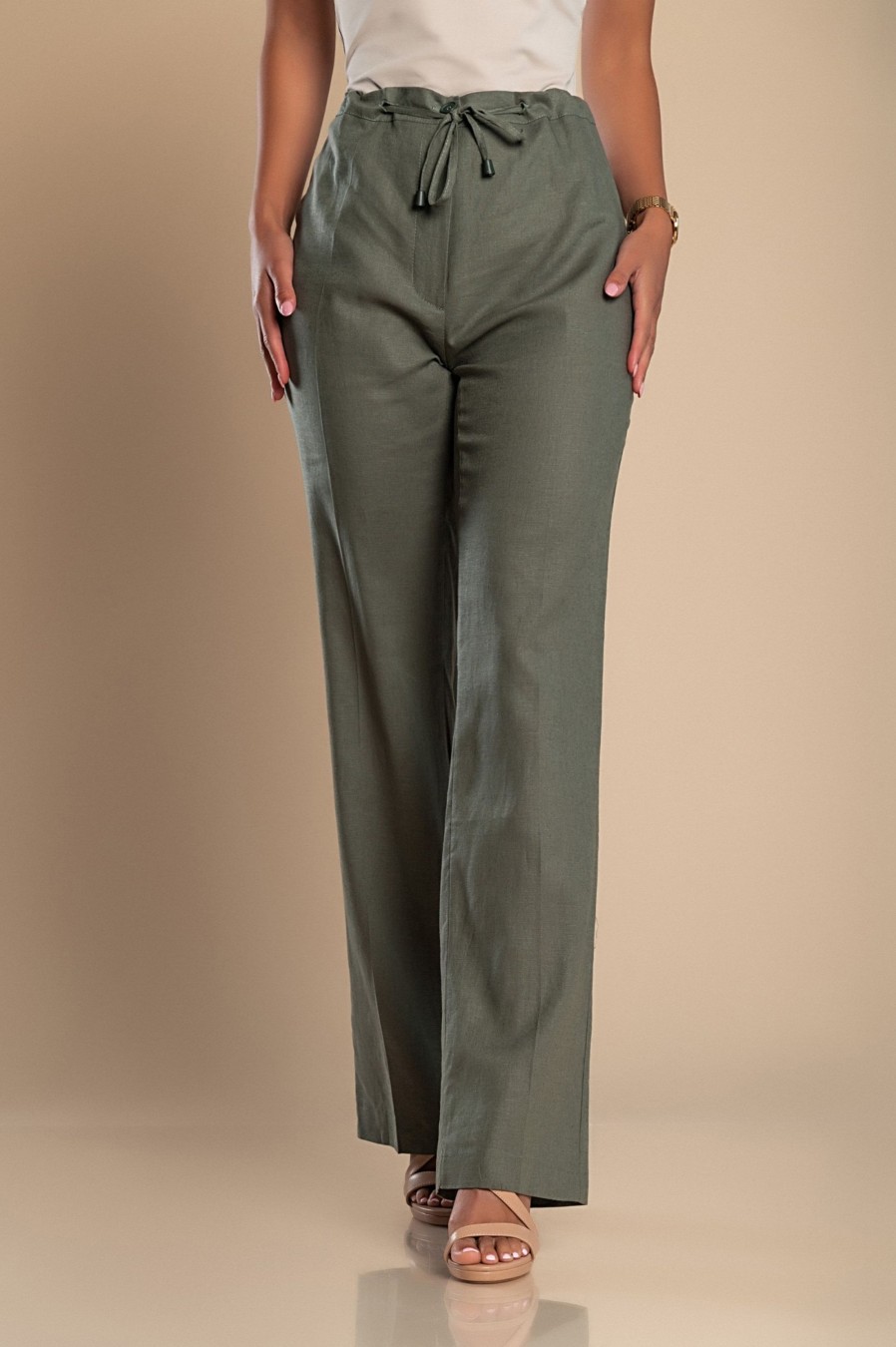 Donna CA.FRA.MA.s.r.l. | Pantaloni Eleganti In Lino, Verde Oliva