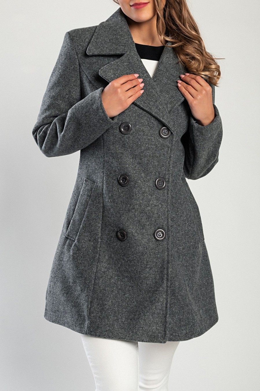 Donna PRONTO MODA ELENE | Cappotto Elegante Con Bottoni, Grigio