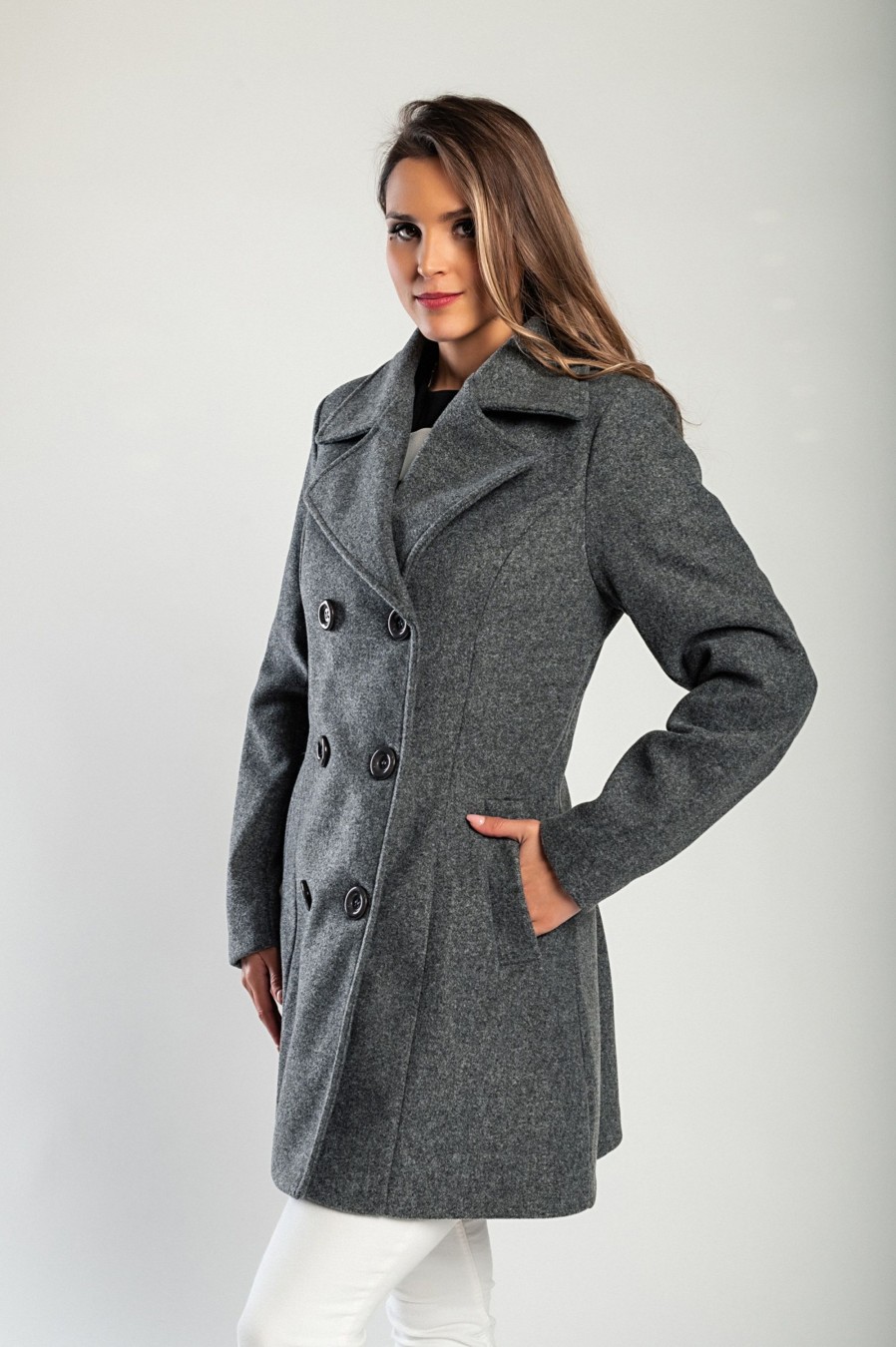 Donna PRONTO MODA ELENE | Cappotto Elegante Con Bottoni, Grigio