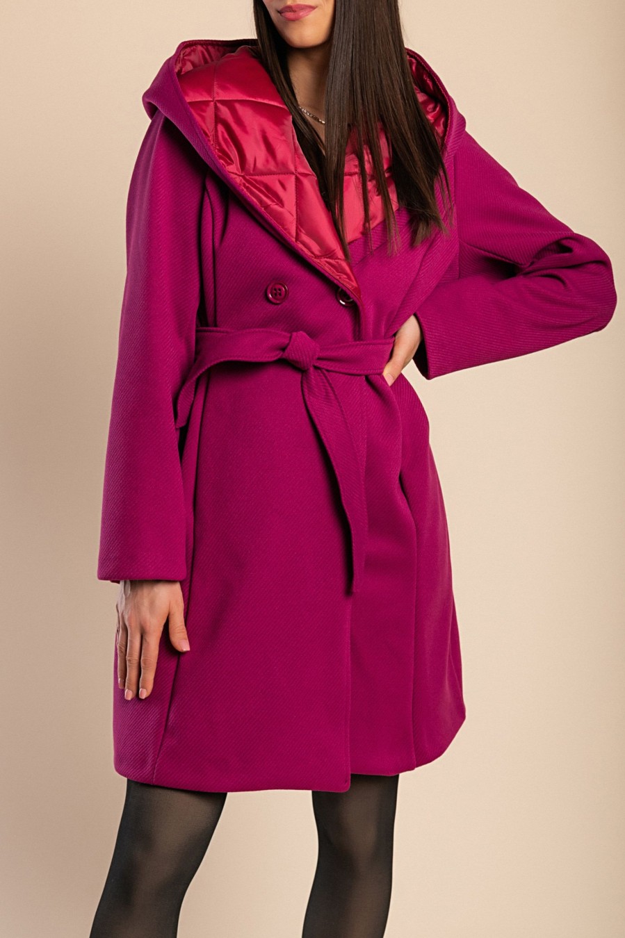 Donna MODA LC | Cappotto Elegante Con Dettagli Trapuntati, Fucsia