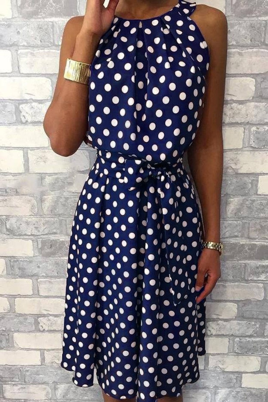 Donna NEO IMAGE | Abito Midi Con Stampa Pois Moulisha, Blu