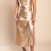 Donna PRONTO MODA ELENE | Abito Midi In Simil Raso, Beige