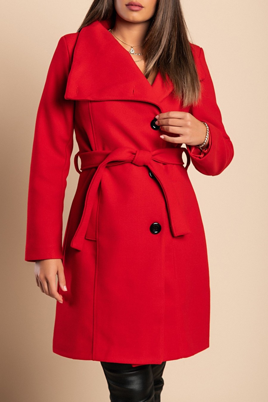 Donna PRONTO MODA ELENE | Cappotto Elegante Con Bottoni, Rosso