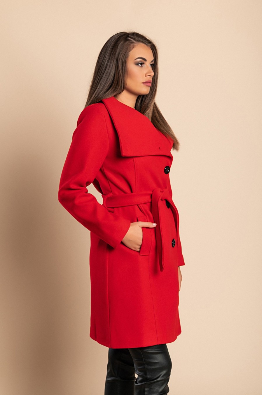 Donna PRONTO MODA ELENE | Cappotto Elegante Con Bottoni, Rosso