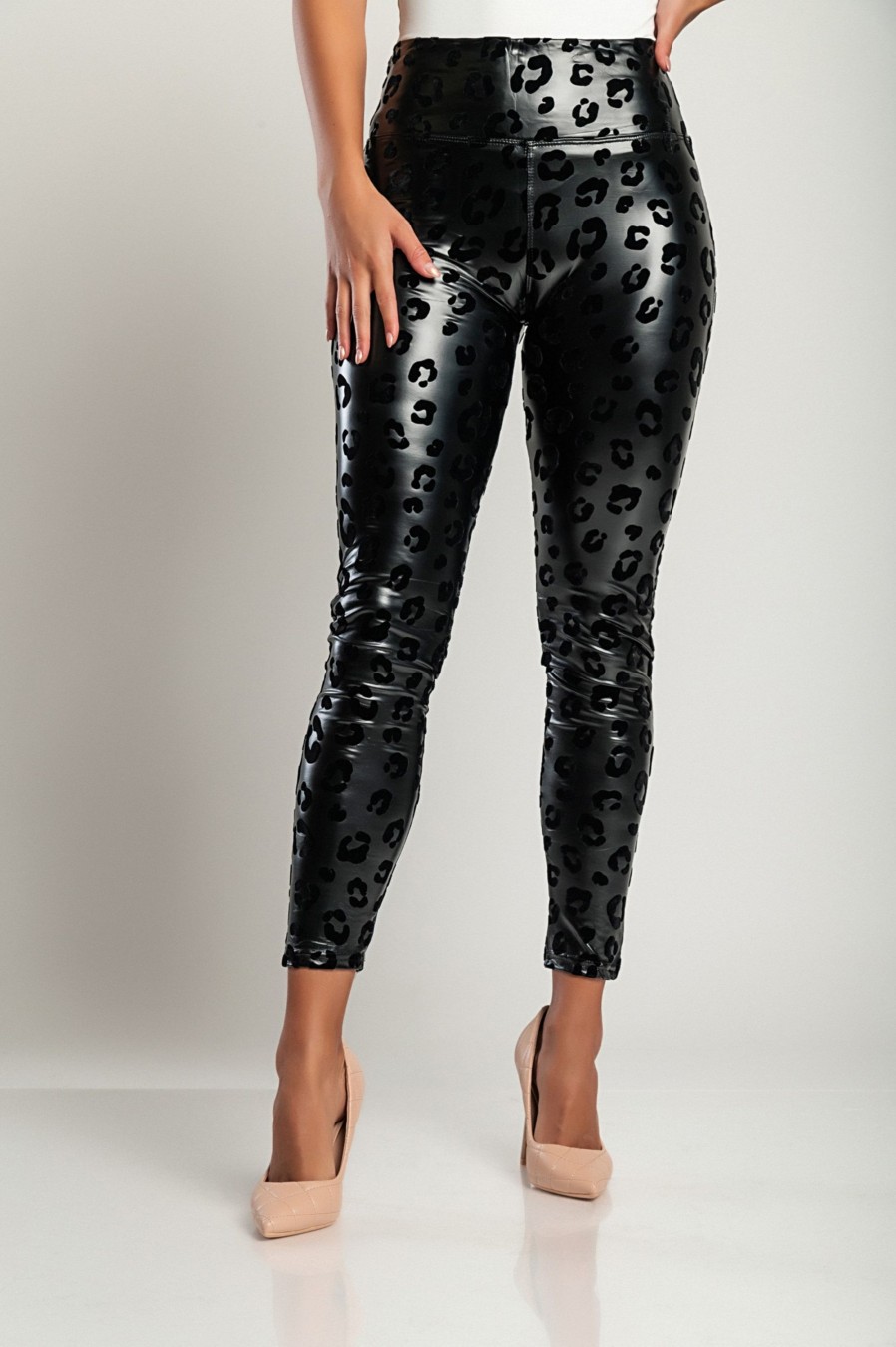 Donna GONDOLA BLU - LIN AIE | Leggings Alla Moda In Ecopelle, Neri.