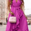 Donna NEO IMAGE | Abito Midi A Pois Con Dettagli Arricciati, Fucsia