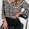 Donna NEO IMAGE | Camicia Elegante Con Motivo A Pepita E Scollo Classico Journee, Bianco E Nero