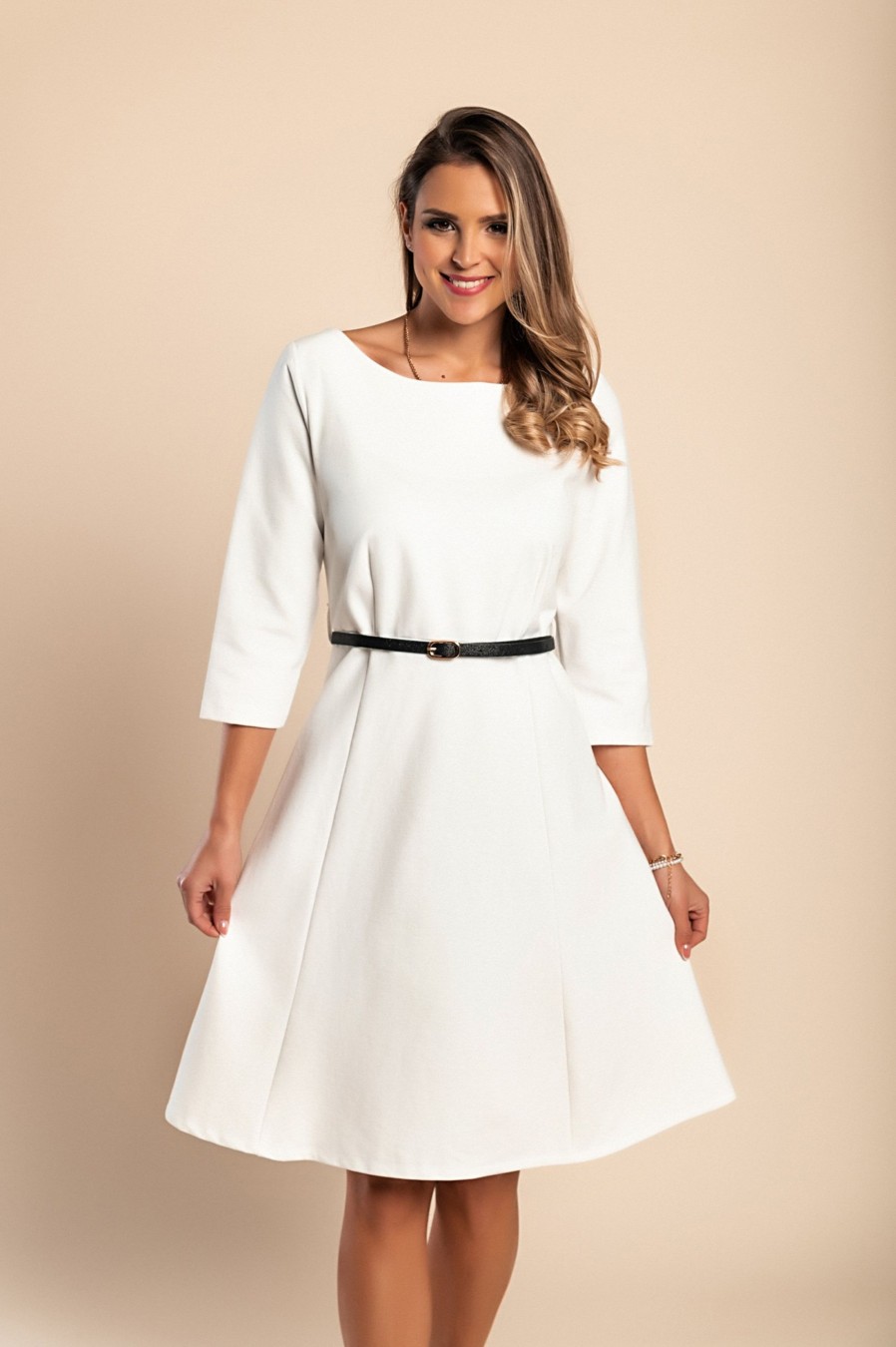 Donna PRONTO MODA ELENE | Mini Abito Elegante Con Cintura, Bianco