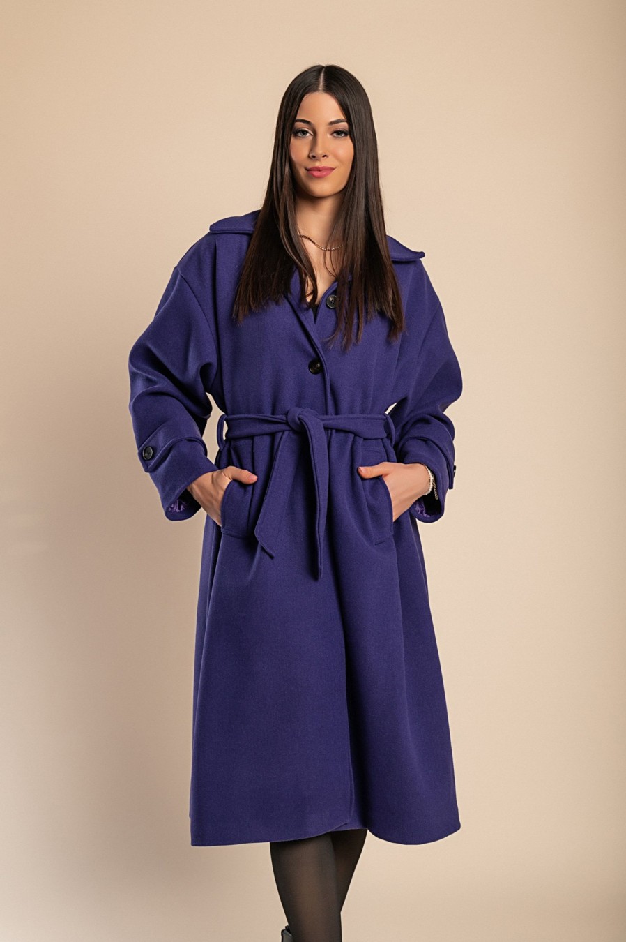 Donna MODA LC | Cappotto Elegante Con Bottoni, Viola