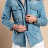 Donna XIAMEN RAINBOW TRADING CO. LTD | Giacca In Denim Alla Moda Con Maniche Lunghe, Spacchi E Cerniera Pembi, Azzurro