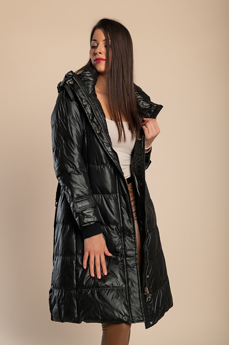 Donna FLY - MYDRESS | Giacca Invernale Lunga Con Cappuccio, Nera