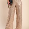 Donna NEO IMAGE | Pantaloni Lunghi Eleganti Taglie Forti Con Paillettes, Colore Oro