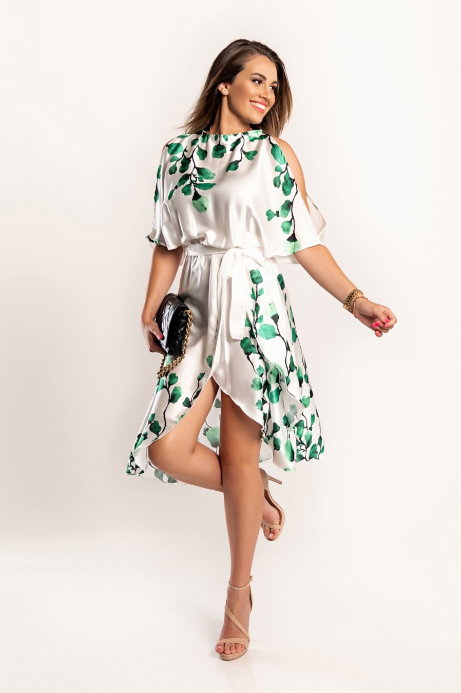 Donna NEO IMAGE | Abito Midi Elegante Con Cut-Out E Stampa Parnessa, Verde