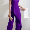 Donna PRONTO MODA ELENE | Elegante Set Composto Da Top E Pantaloni Asimmetrici, Viola