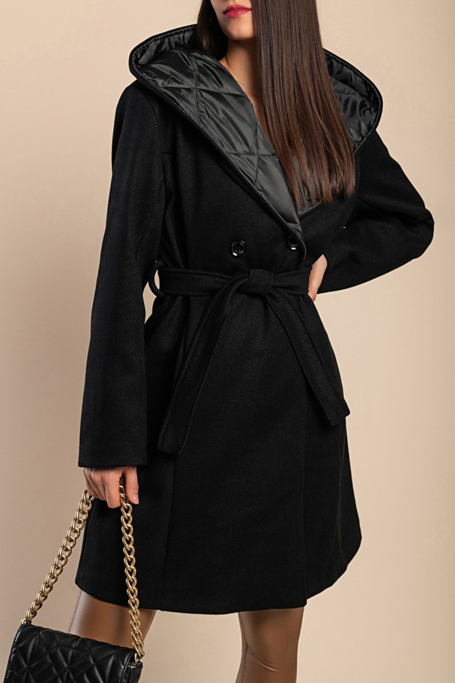 Donna MODA LC | Cappotto Elegante Con Dettagli Trapuntati, Nero