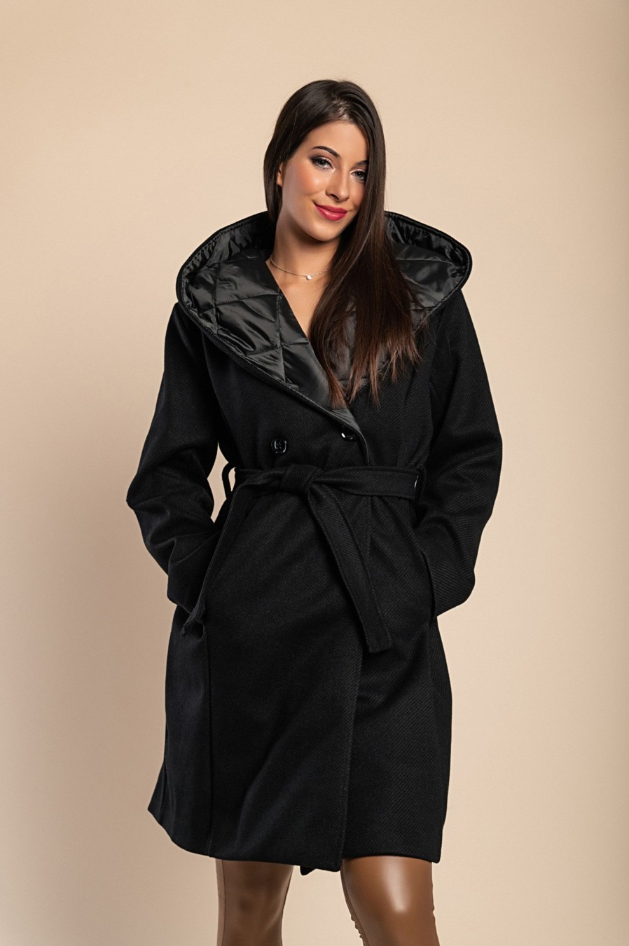 Donna MODA LC | Cappotto Elegante Con Dettagli Trapuntati, Nero