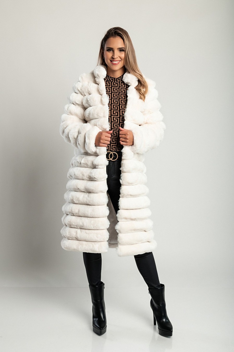 Donna PRONTO MODA ELENE | Cappotto Lungo Ed Elegante In Ecopelliccia, Benimia, Bianco