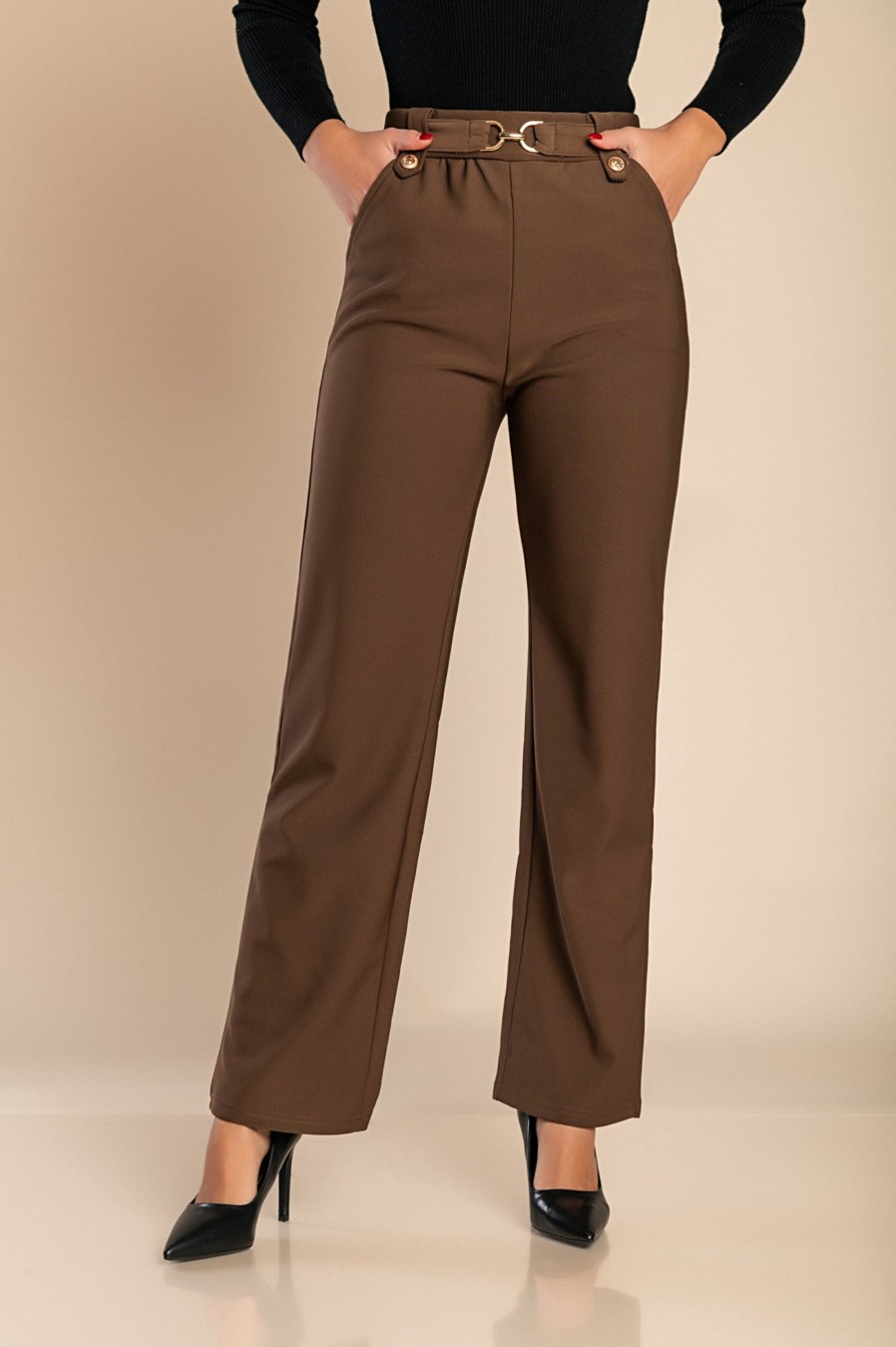 Donna SU XIUYUE - HLAu010cE RIM | Pantaloni Moda Con Dettagli Metallici, Marrone