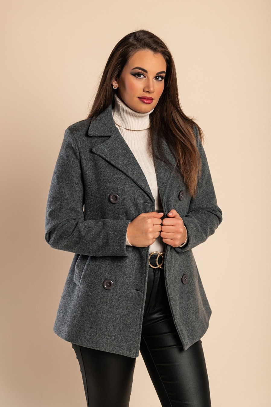 Donna PRONTO MODA ELENE | Cappotto Corto Elegante, Grigio