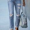 Donna CLASSIC JEANS d.o.o. | Jeans Strappati Con Stampa E Orlo Sfilacciato Alexandria, Bianco