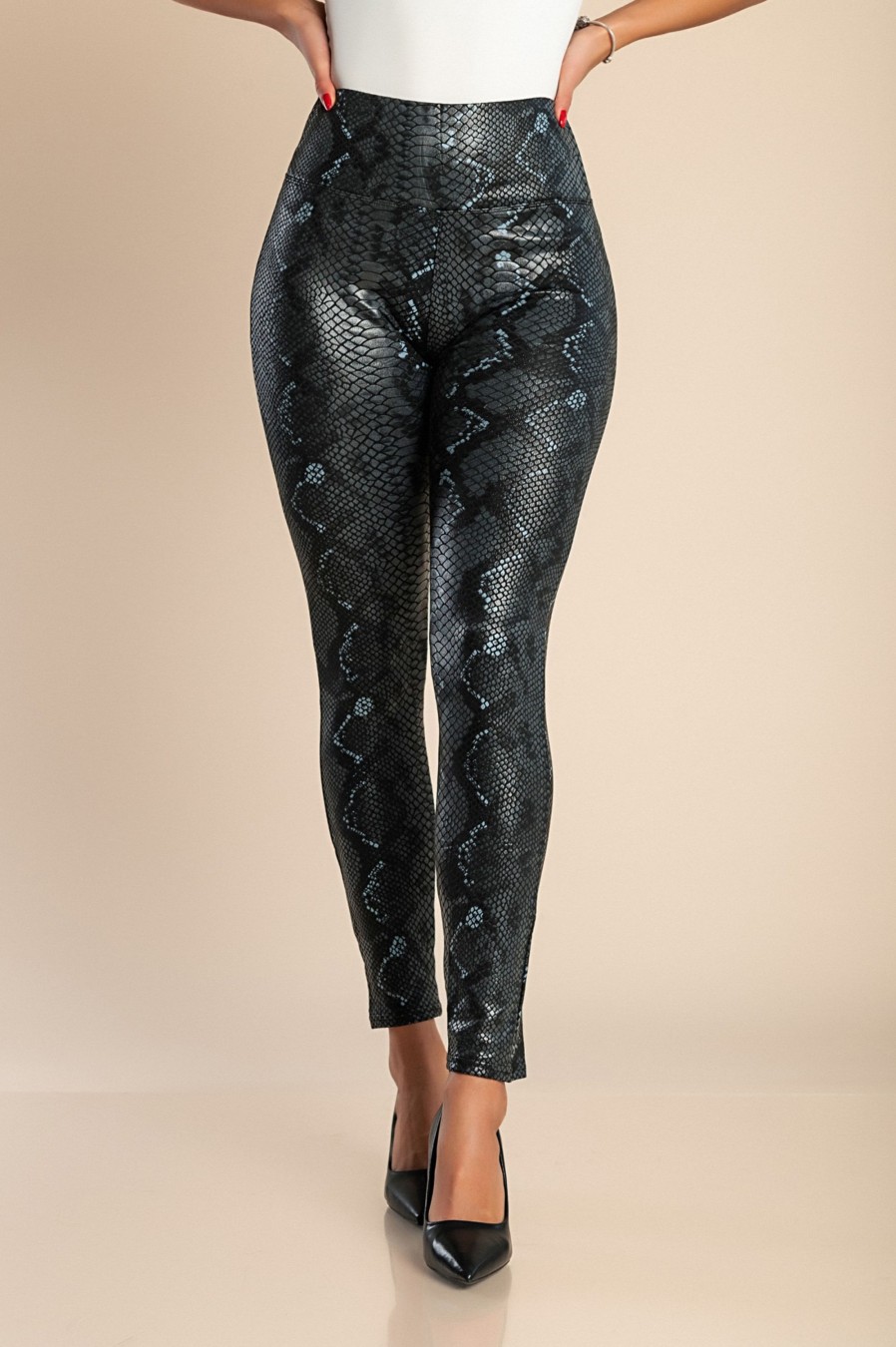 Donna GONDOLA BLU - LIN AIE | Leggings Alla Moda Con Stampa Pelle Di Serpente, Neri