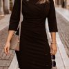 Donna PRONTO MODA ELENE | Elegante Abito Midi Con Maniche Lunghe Riuma, Nero