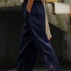 Donna PRONTO MODA ELENE | Pantalone Elegante In Cotone Con Pizzo, Blu Scuro