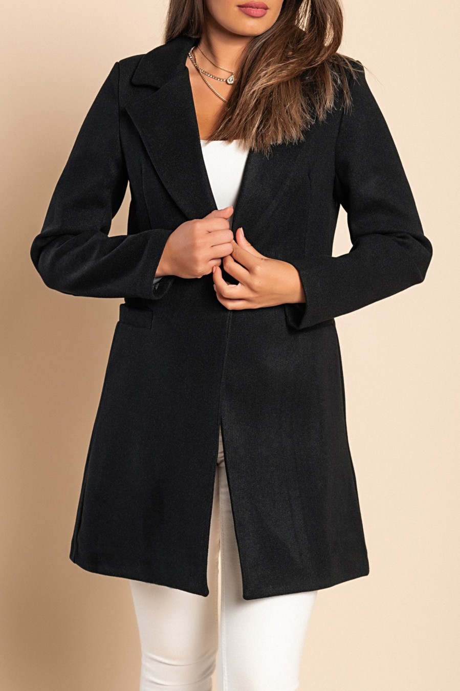 Donna PRONTO MODA ELENE | Cappotto Elegante Con Un Bottone, Nero